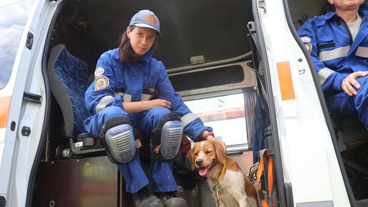 Спасатели показали, как животные помогают им спасать выживших. Фото: facebook.com/MNS.GOV.UA