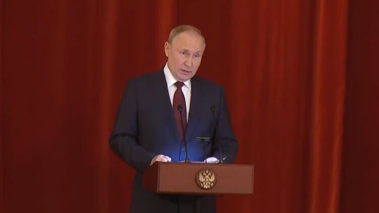 Путин участвует в расширенном заседании коллегии МИД. Фото: скриншот трансляции заседания с YouTube-канала ТАСС