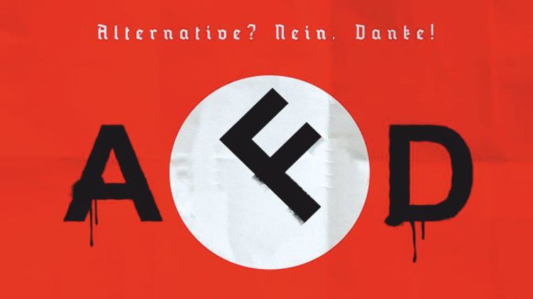 Плакат противников "Альтернативы для Германии" намекает на нацистскую символику. Хотя сами правые обвинения в нацизме отрицают. Фото: Twitter/HoGeSatzbau 